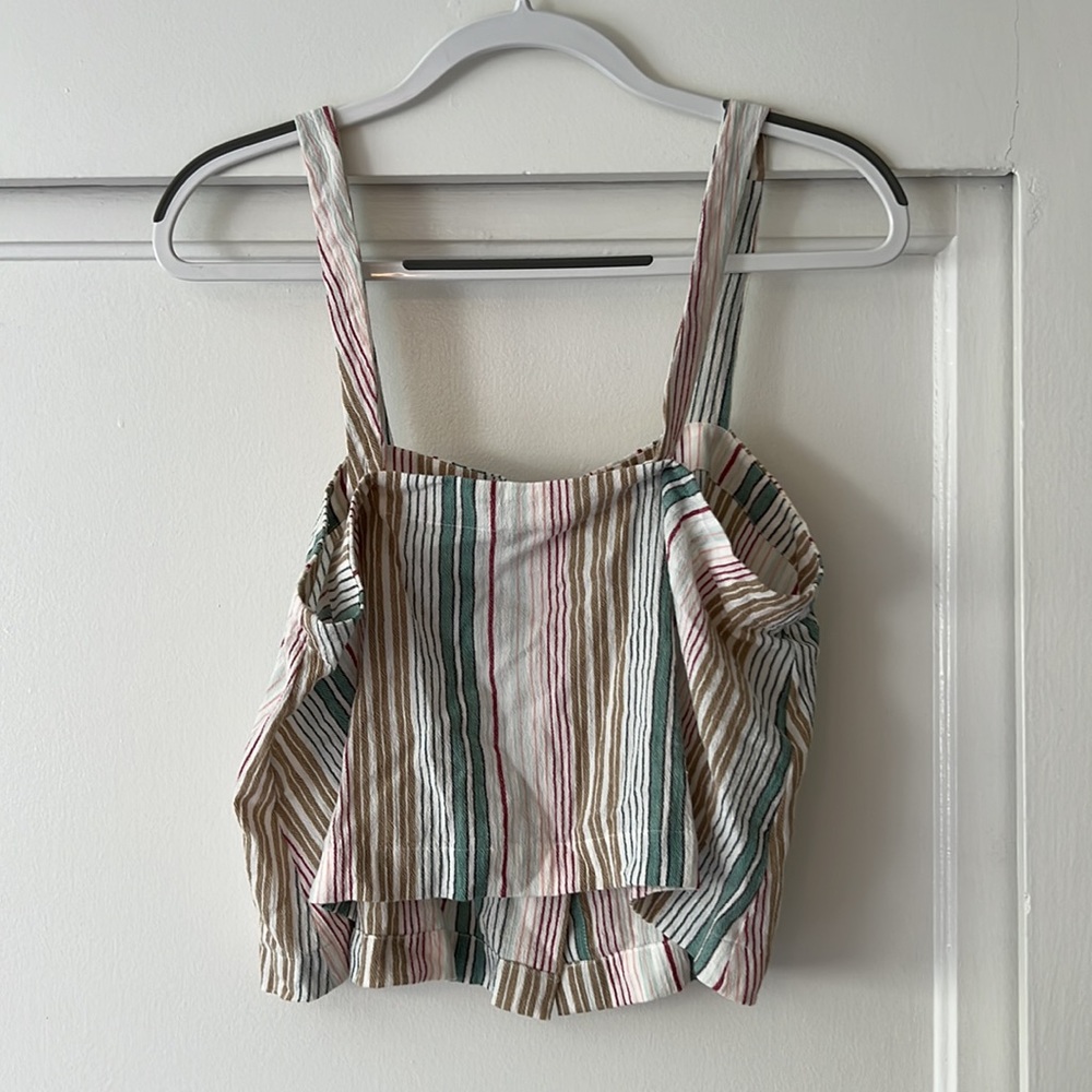 Loft Beach green and tan striped set. Tank top with front buttons and shorts. - Picture 6 of 8